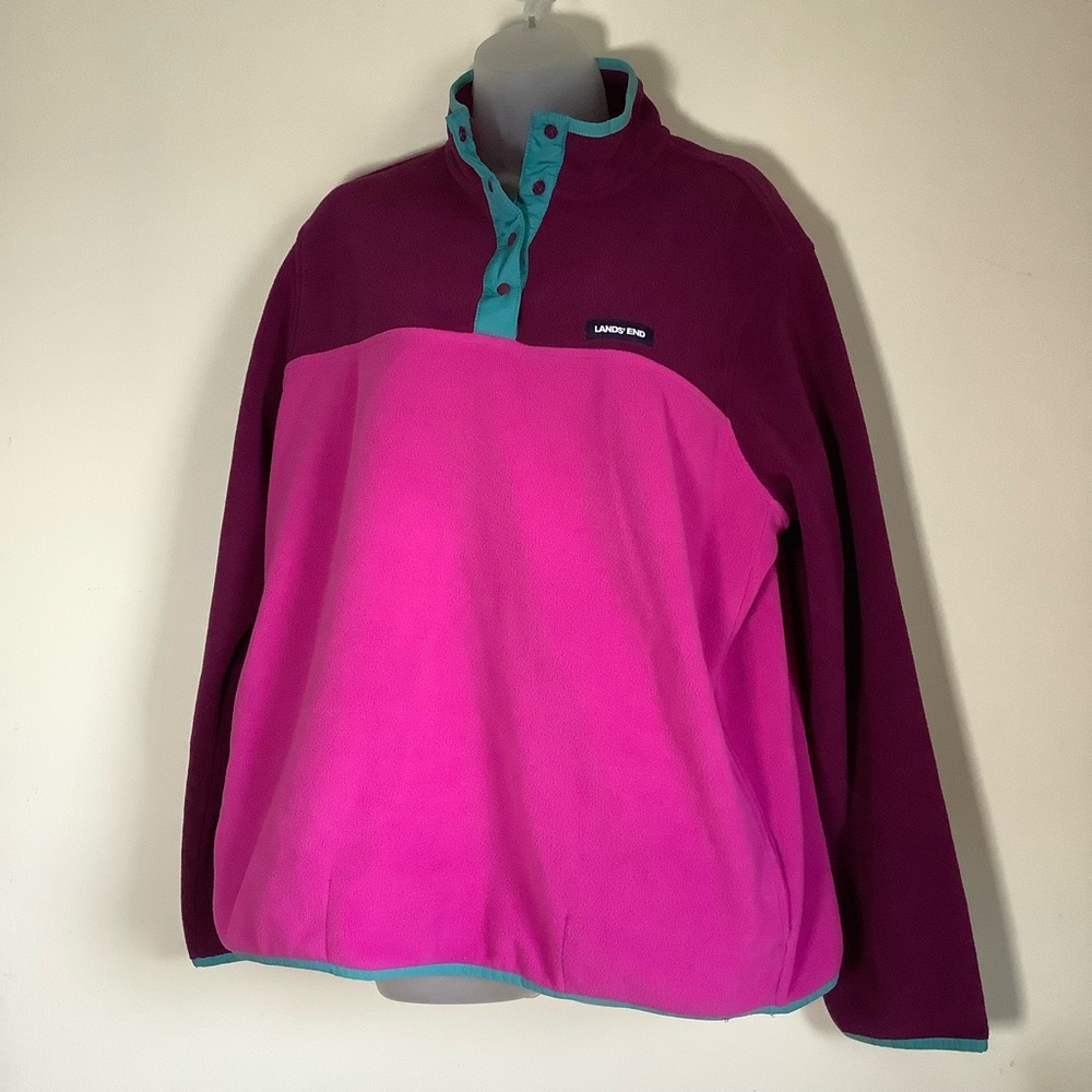 Lands End Womens Fleece 1/4 SnapButton Size XL 18 Long Sleeve Oeko-Tex Pullover - Picture 4 of 11